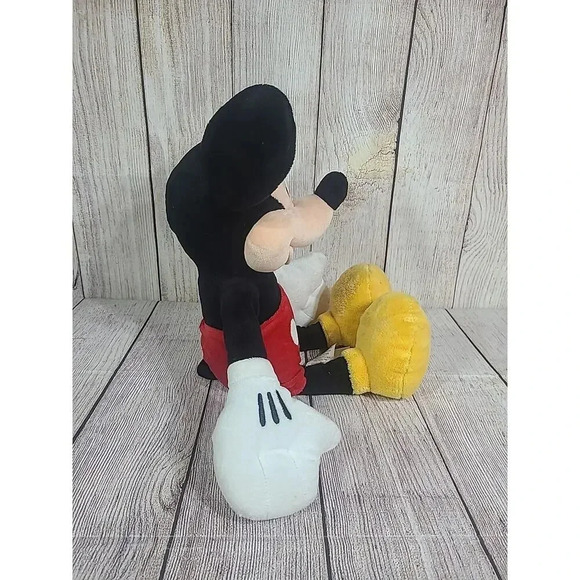 Disney Store Plush Mickey Mouse Stuffed Animal Beanbag Red Black Foot Patch 17" - Picture 2 of 6